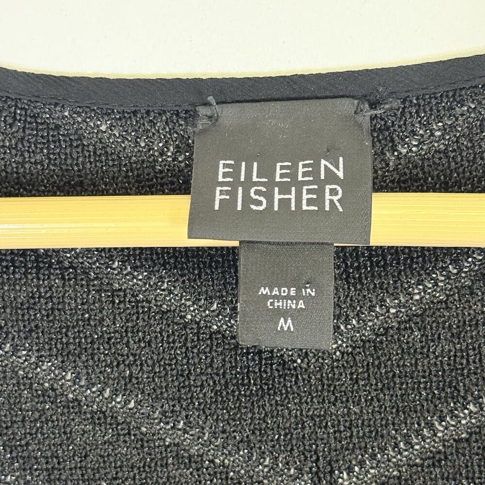Eileen Fisher Sweater Top Women Medium Black Chevron Metallic Quiet Luxe Office - Picture 5 of 5